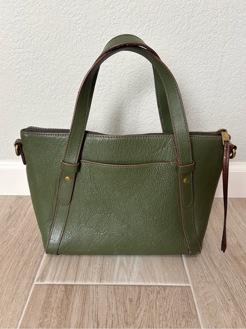 Fossil Avondale Leather Satchel Classic Capsule Cow Hide Purse Green
